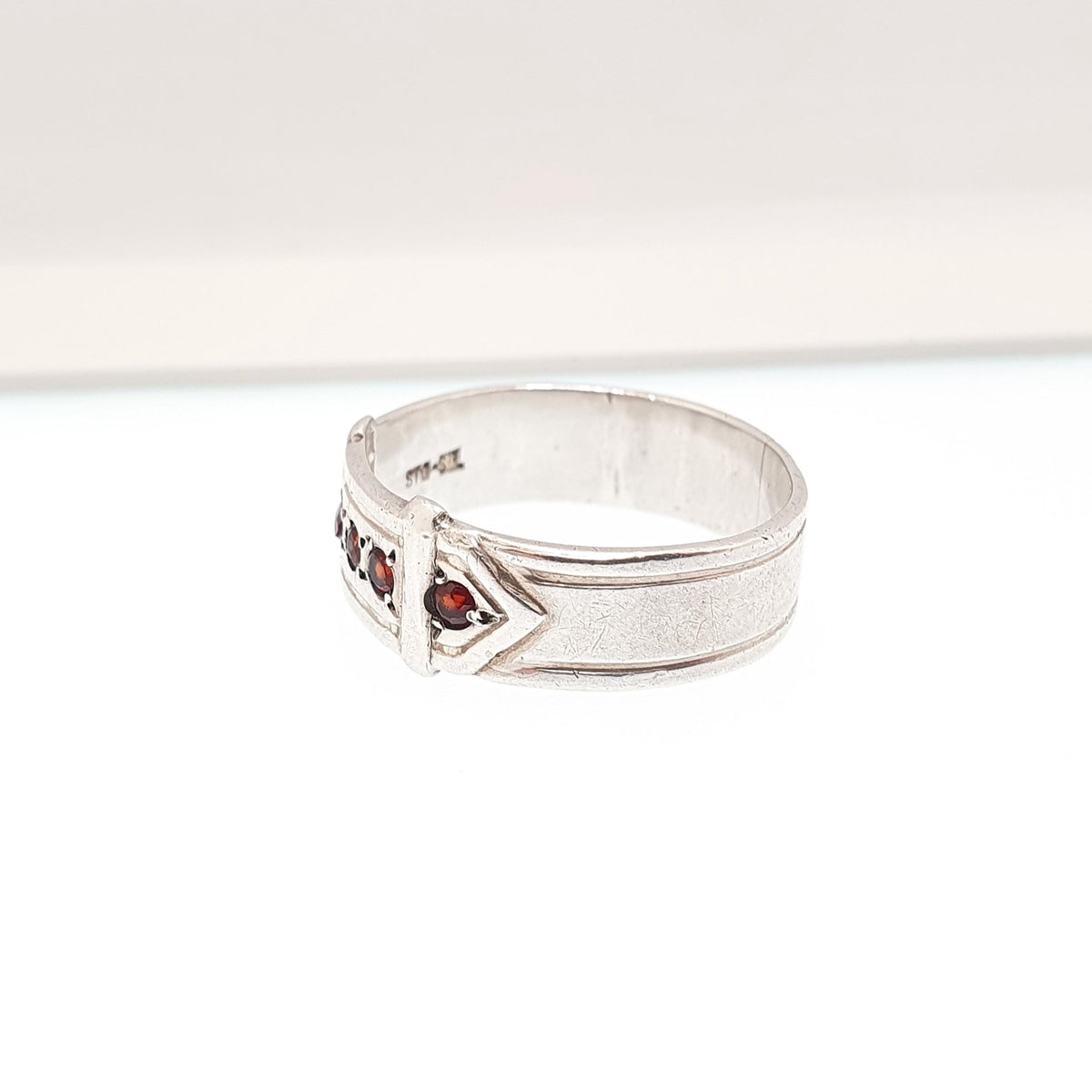 Antique Sterling Silver Garnet Buckle Ring Belt Band Art Deco 1920s Solid 925 Genuine Gemstone Vintage Jewelry Jewellery