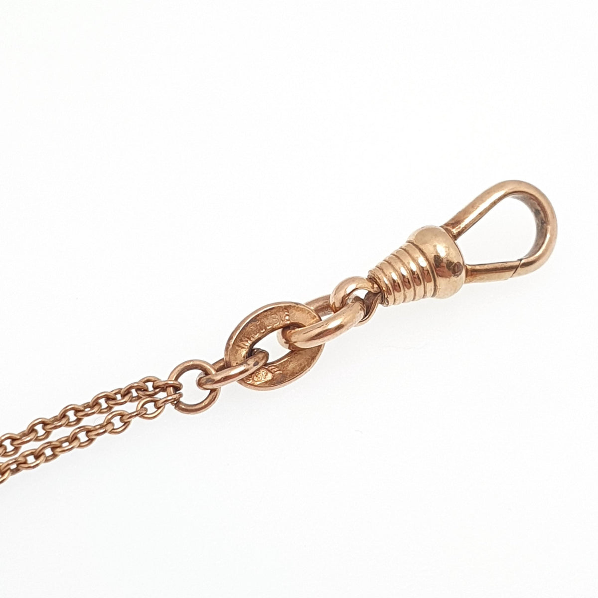 Antique Victorian Rose Rolled Gold Muff Chain Necklace Dog Clip Rolo Link Round 132cm 7.10g Long 1800s Guard Vintage Jewelry Jewellery