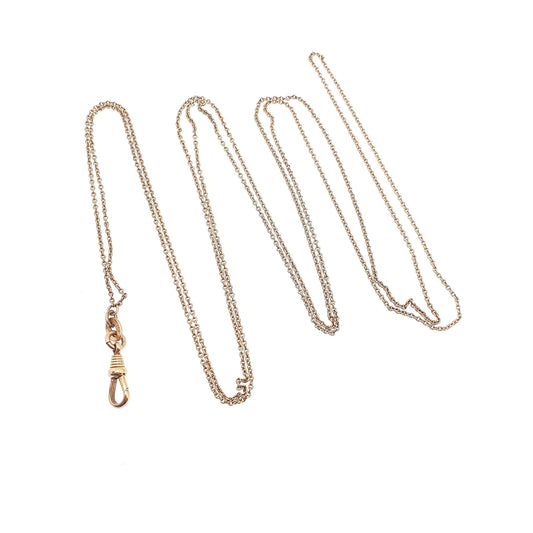 Antique Victorian Rose Rolled Gold Muff Chain Necklace Dog Clip Rolo Link Round 132cm 7.10g Long 1800s Guard Vintage Jewelry Jewellery