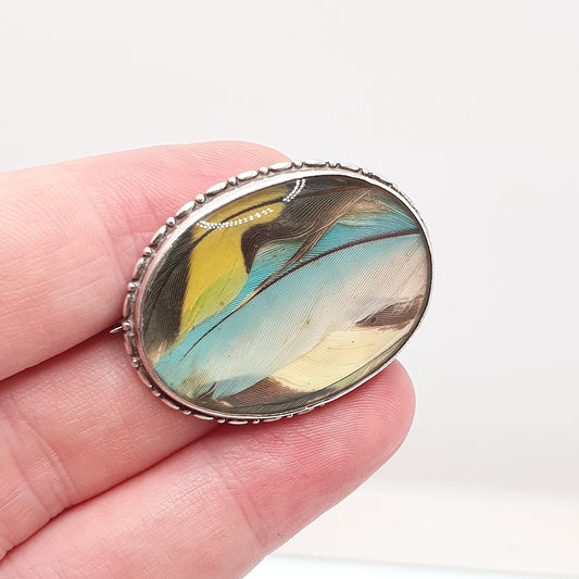 Antique Charles Horner Sterling Silver Feather Brooch 1924 Hallmark Genuine Bird Feathers CH Vintage Jewellery Jewelry