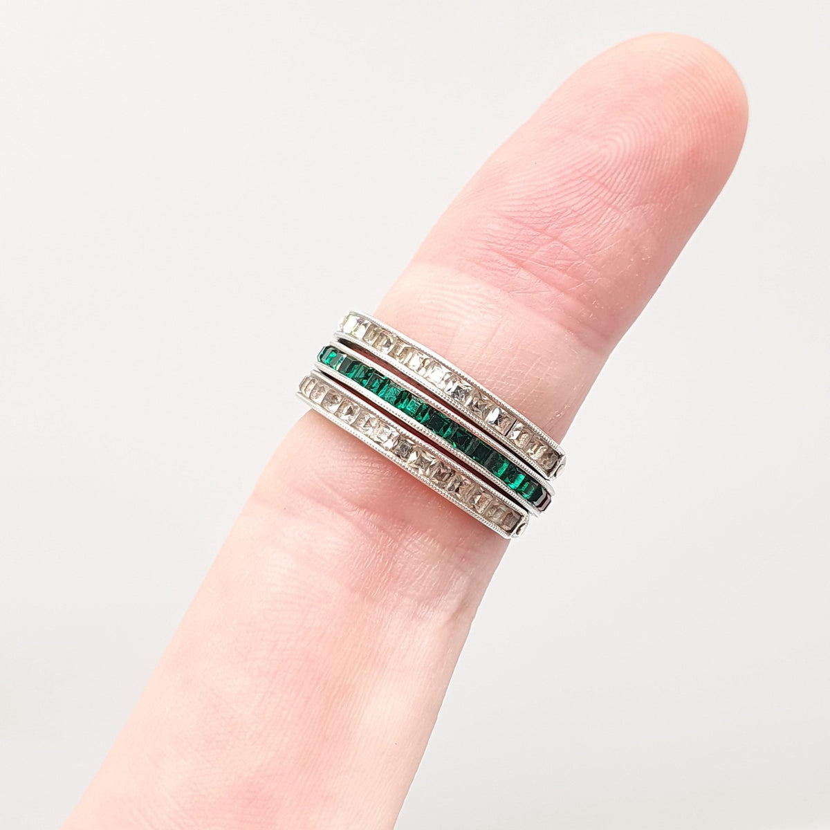 Antique Day & Night Ring Solid Silver Paste Art Deco Channel Set Blue Emerald Ruby and Diamond Pastes Hinged Folding Jewelry