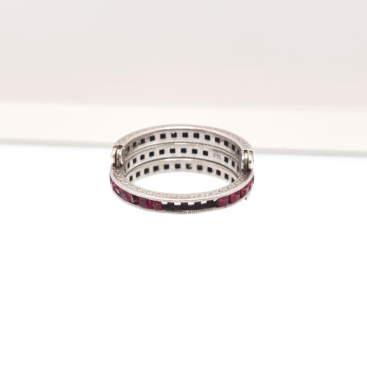 Antique Day & Night Ring Solid Silver Paste Art Deco Channel Set Blue Emerald Ruby and Diamond Pastes Hinged Folding Jewelry