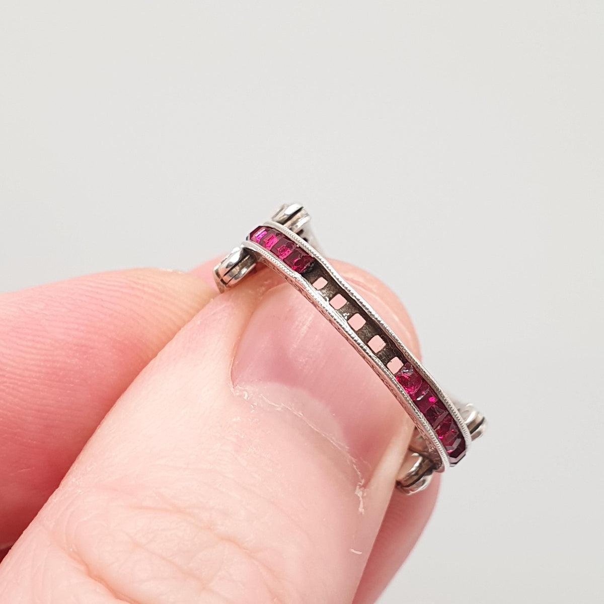 Antique Day & Night Ring Solid Silver Paste Art Deco Channel Set Blue Emerald Ruby and Diamond Pastes Hinged Folding Jewelry