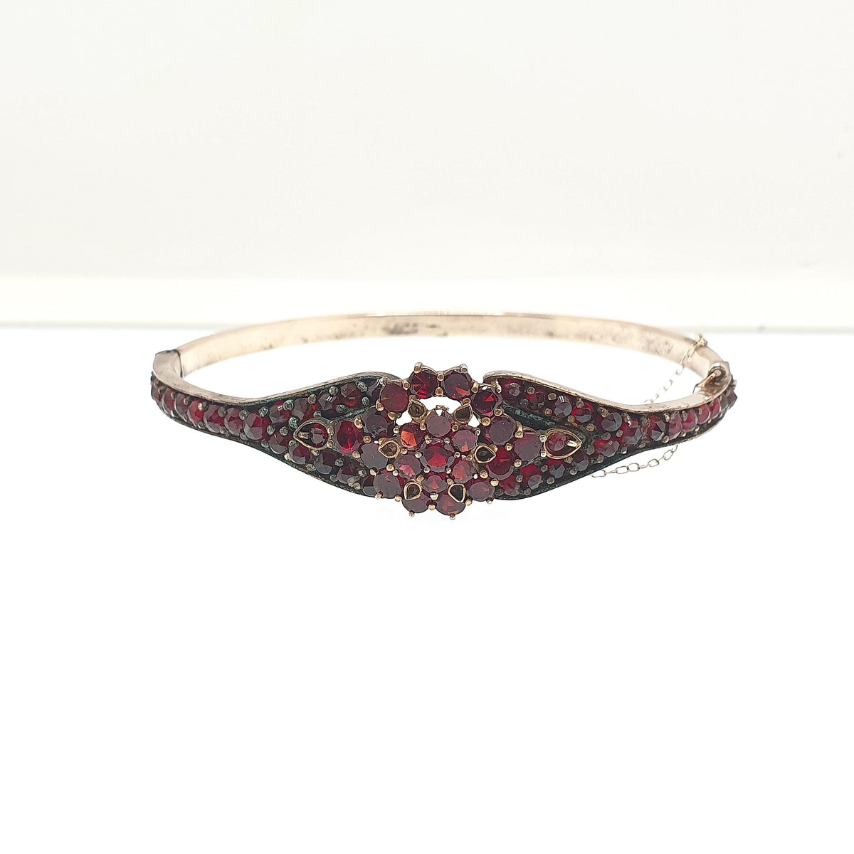 Antique Bohemian Garnet Snap Bangle Rolled Gold Filled Snap Bracelet Victorian Unique Fine Estate Womens Vintage Jewelry Jewellery