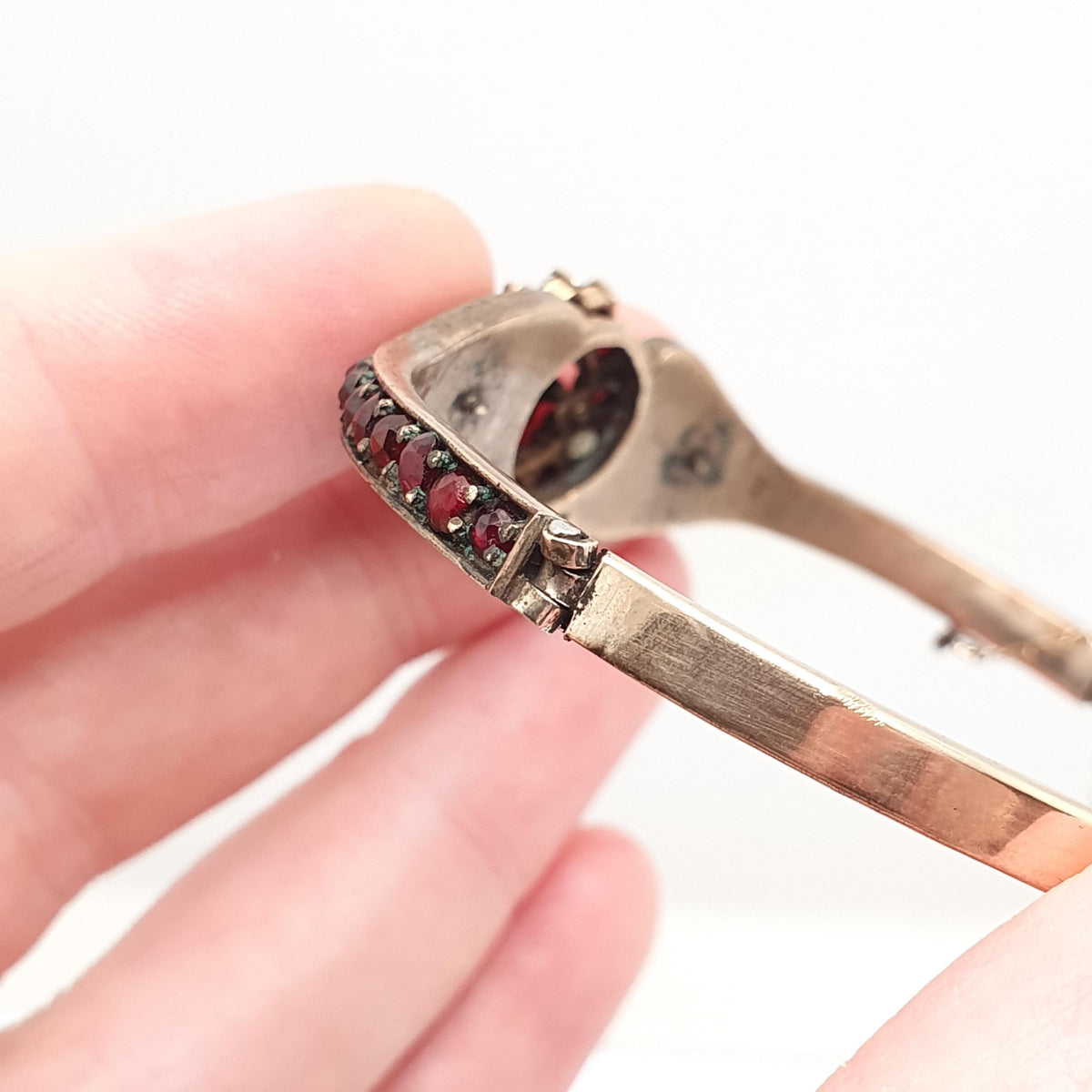 Antique Bohemian Garnet Snap Bangle Rolled Gold Filled Snap Bracelet Victorian Unique Fine Estate Womens Vintage Jewelry Jewellery