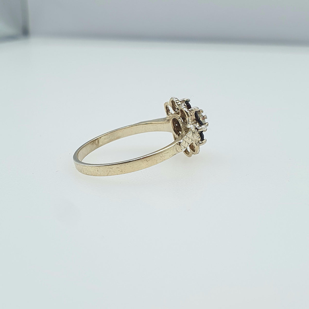 Vintage Gold on Sterling Silver Opal & Garnet Halo Ring Cluster Genuine Gemstone UK P US 7.5 Womens Girls Jewelry Jewellery