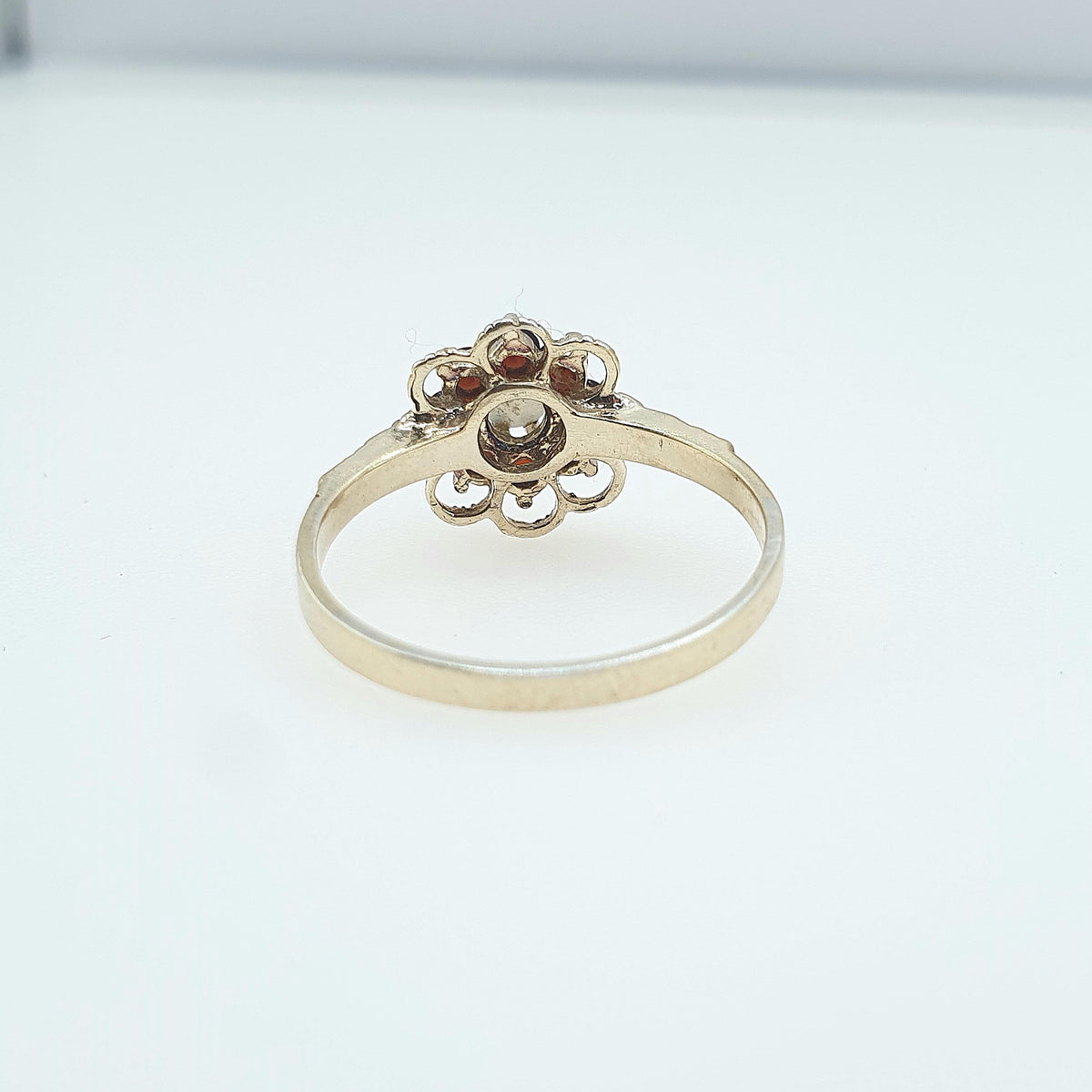 Vintage Gold on Sterling Silver Opal & Garnet Halo Ring Cluster Genuine Gemstone UK P US 7.5 Womens Girls Jewelry Jewellery