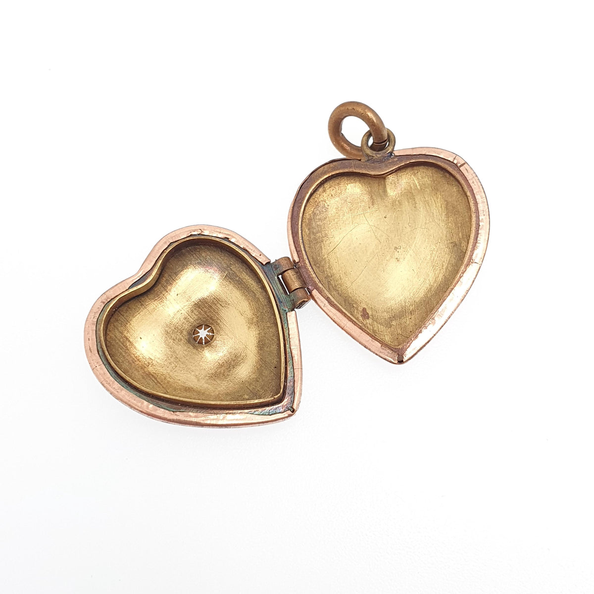 Antique Rolled Gold Diamond Paste Heart Locket Rose Gold Filled Victorian Necklace Star Large Pendant Vintage 1800s Big Jewellery Jewelry