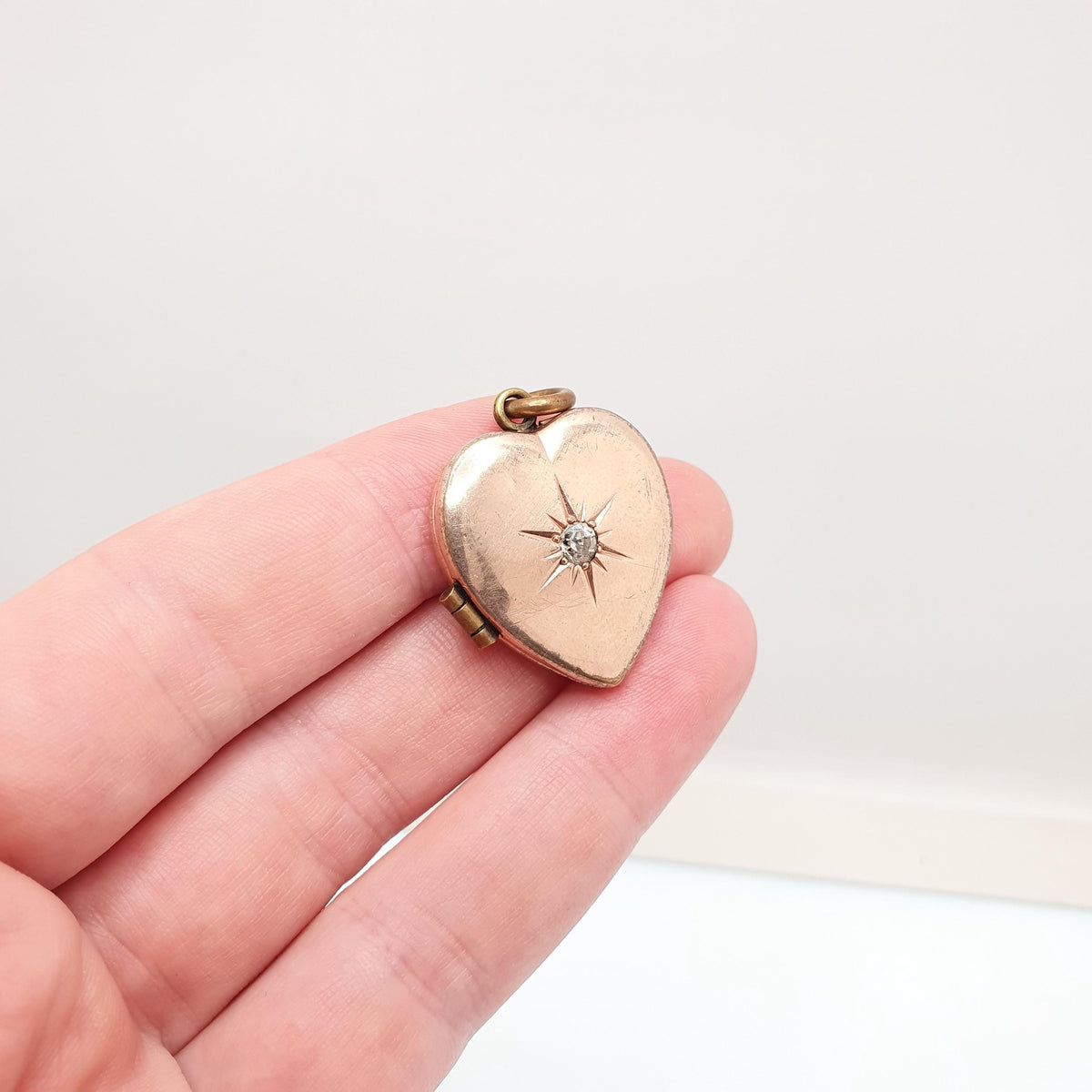 Antique Rolled Gold Diamond Paste Heart Locket Rose Gold Filled Victorian Necklace Star Large Pendant Vintage 1800s Big Jewellery Jewelry