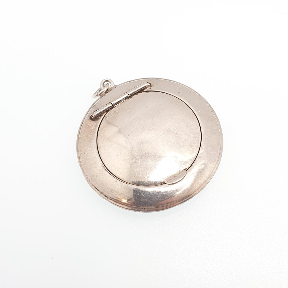Antique Sterling Silver Powder Compact Locket Pendant Large Big Plain 1921 Hallmarked Round Vintage Solid 925 Womens Jewelry Jewellery