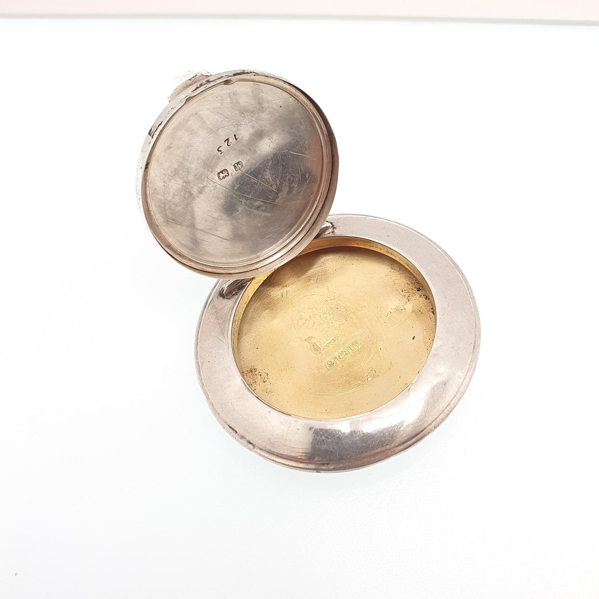 Antique Sterling Silver Powder Compact Locket Pendant Large Big Plain 1921 Hallmarked Round Vintage Solid 925 Womens Jewelry Jewellery
