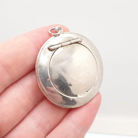 Antique Sterling Silver Powder Compact Locket Pendant Large Big Plain 1921 Hallmarked Round Vintage Solid 925 Womens Jewelry Jewellery