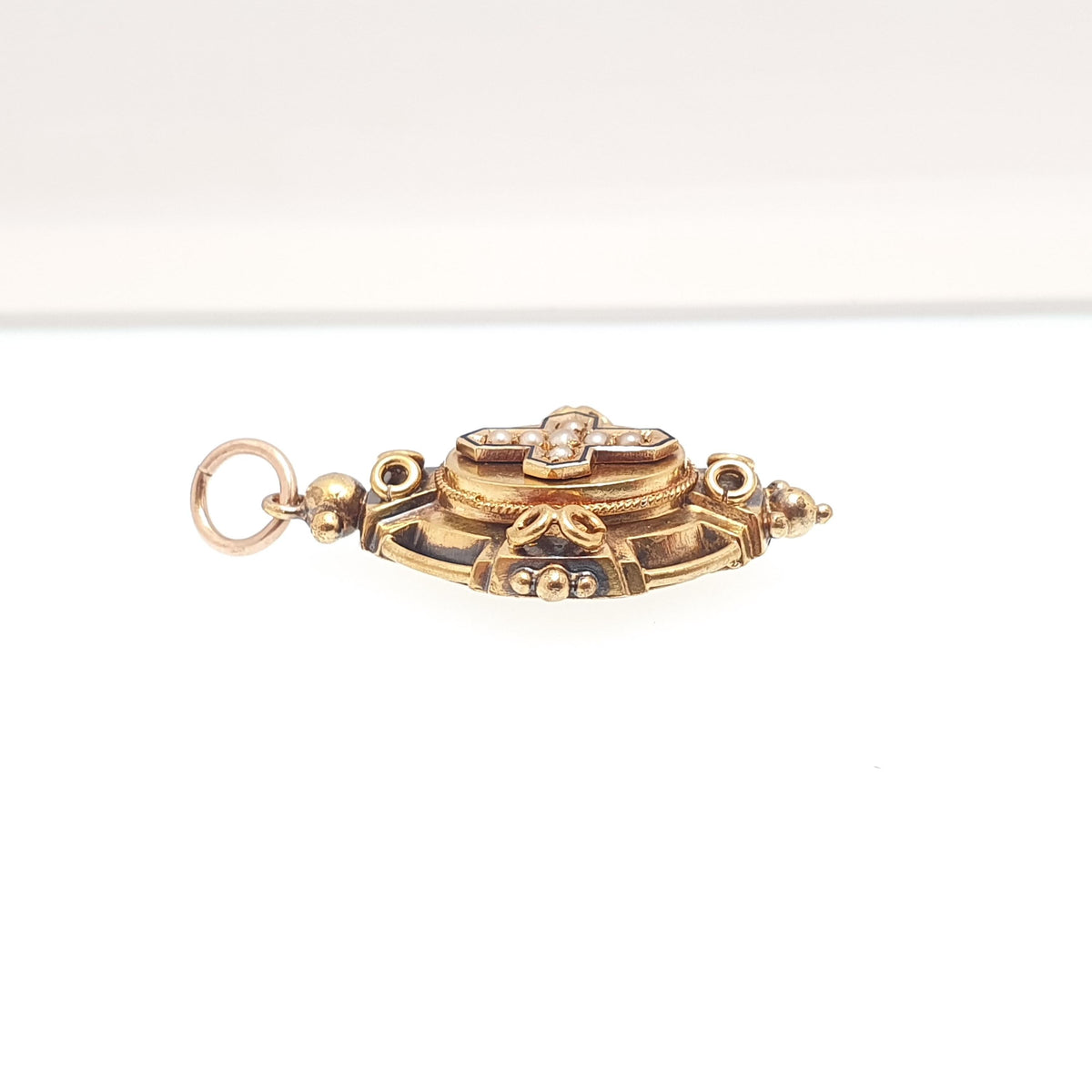 Antique 15ct Gold Pearl Pendant Victorian Cross Crucifix Necklace Solid 625 15 Carat Blue Enamel Yellow Gold Vintage Jewelry Jewellery