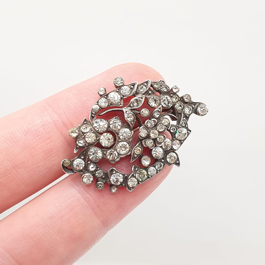 Antique Victorian Solid Silver Diamond Paste Floral Spray Brooch Art Nouveau Sparkly Flower Vintage 1800s Jewelry Jewellery