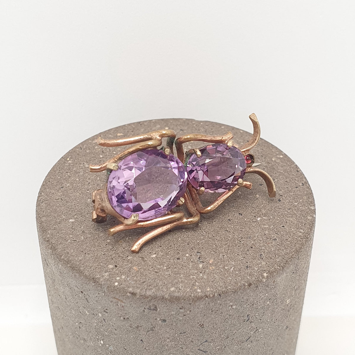 Antique Amethyst Bug Brooch Natural Gemstone Gold Gilt Victorian Insect Oval Cut Quartz Pin Vintage 1800s Jewelry Jewellery