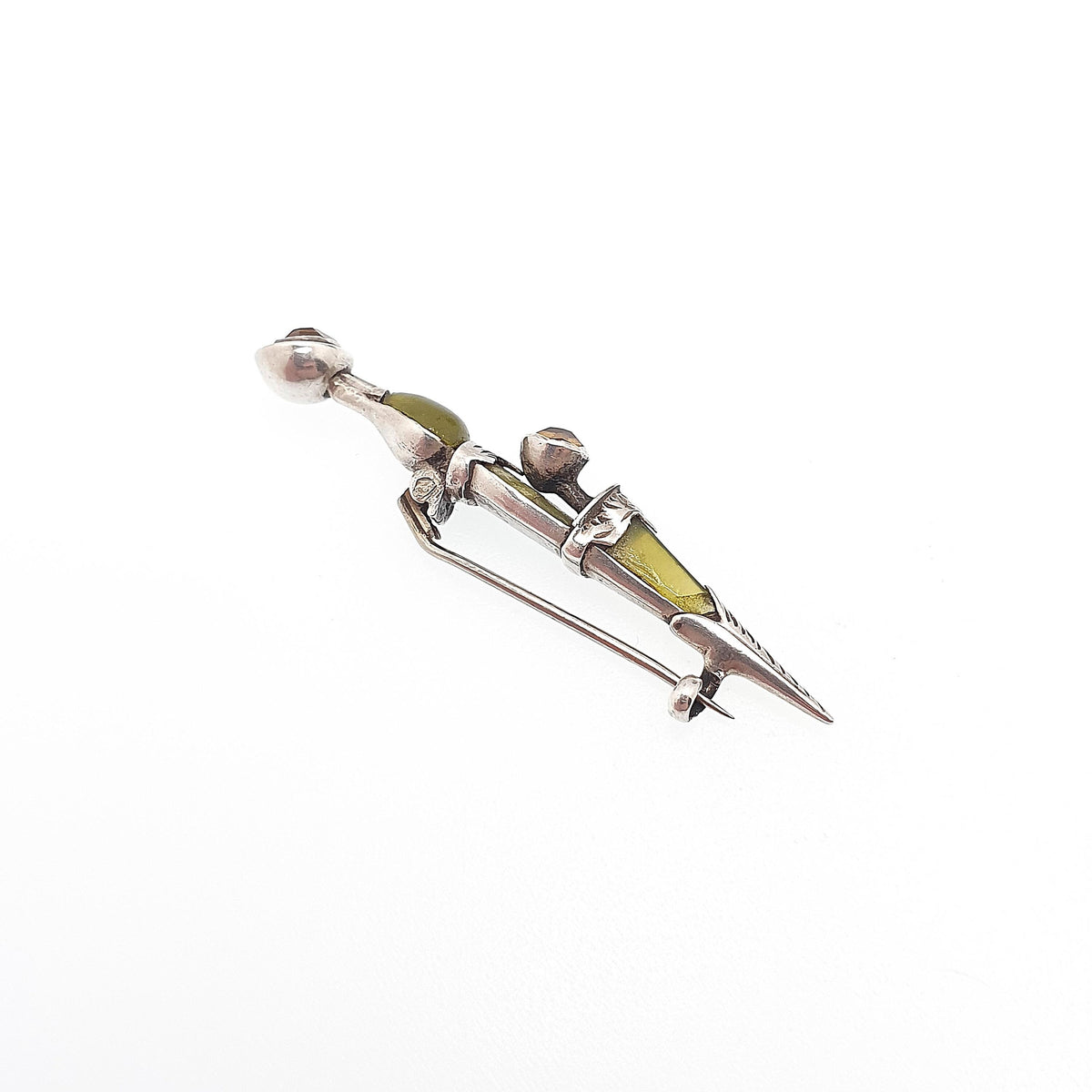 Antique Sterling Silver Kilt Dirk Pin Brooch Connemara Marble Citrine Paste Victorian 1800s Cairngorm Vintage Jewelry Jewellery