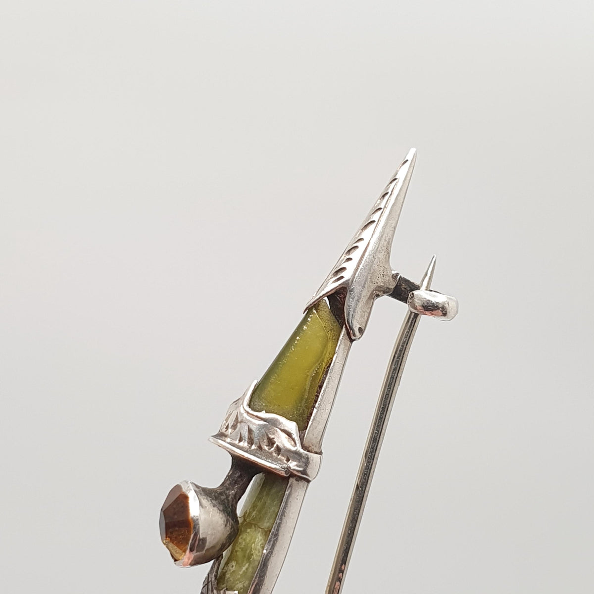 Antique Sterling Silver Kilt Dirk Pin Brooch Connemara Marble Citrine Paste Victorian 1800s Cairngorm Vintage Jewelry Jewellery
