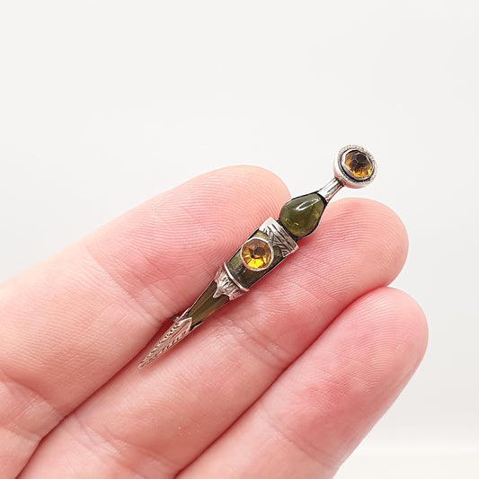 Antique Sterling Silver Kilt Dirk Pin Brooch Connemara Marble Citrine Paste Victorian 1800s Cairngorm Vintage Jewelry Jewellery