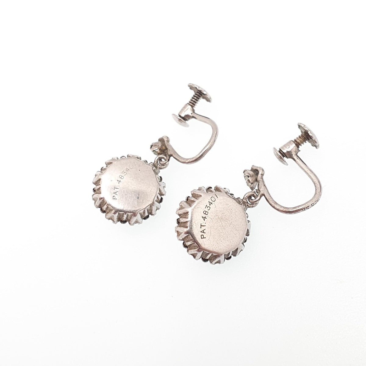 Antique Solid Silver Diamond Paste Earrings Cluster Screw Back Sparkly Foiled Glass Halo Vintage Womens Jewelry Jewellery