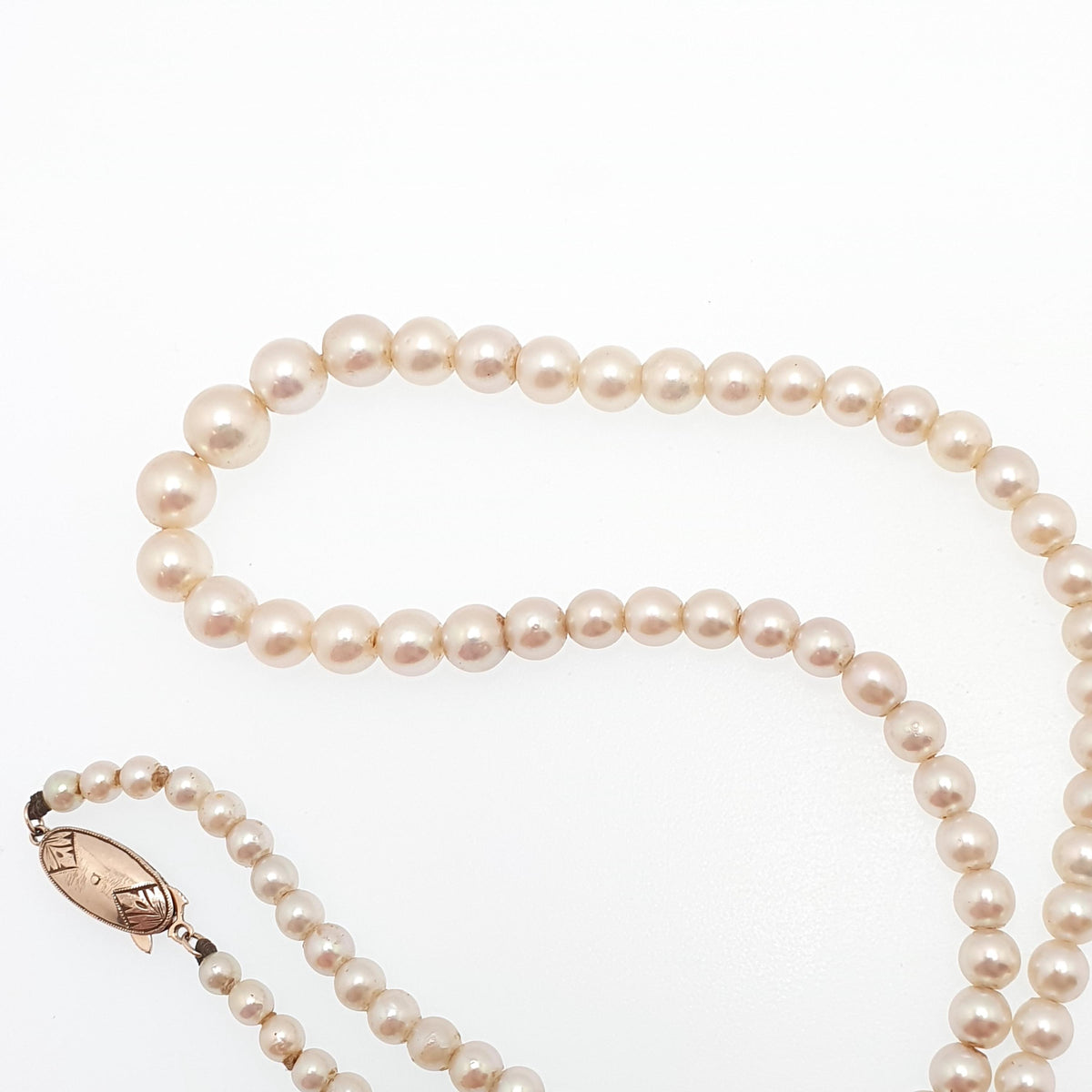 Vintage 10k Gold Cultured Pearl Necklace Solid 10kt Clasp 42cm 16.5" 15.27g Genuine Real Pearls Ladies Womens Jewelry Jewellery