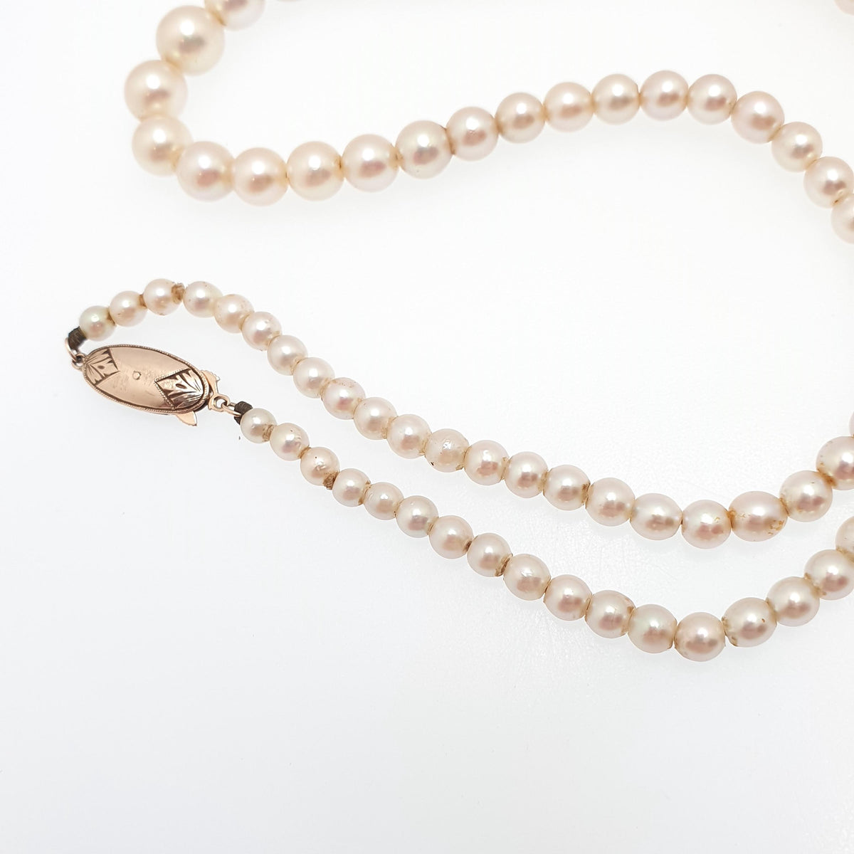 Vintage 10k Gold Cultured Pearl Necklace Solid 10kt Clasp 42cm 16.5" 15.27g Genuine Real Pearls Ladies Womens Jewelry Jewellery