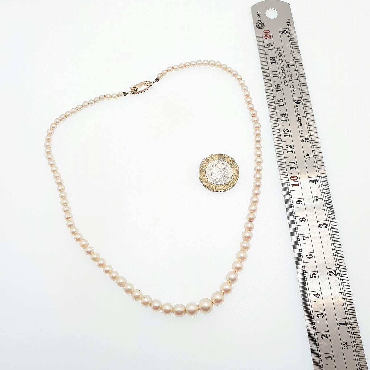 Vintage 10k Gold Cultured Pearl Necklace Solid 10kt Clasp 42cm 16.5" 15.27g Genuine Real Pearls Ladies Womens Jewelry Jewellery