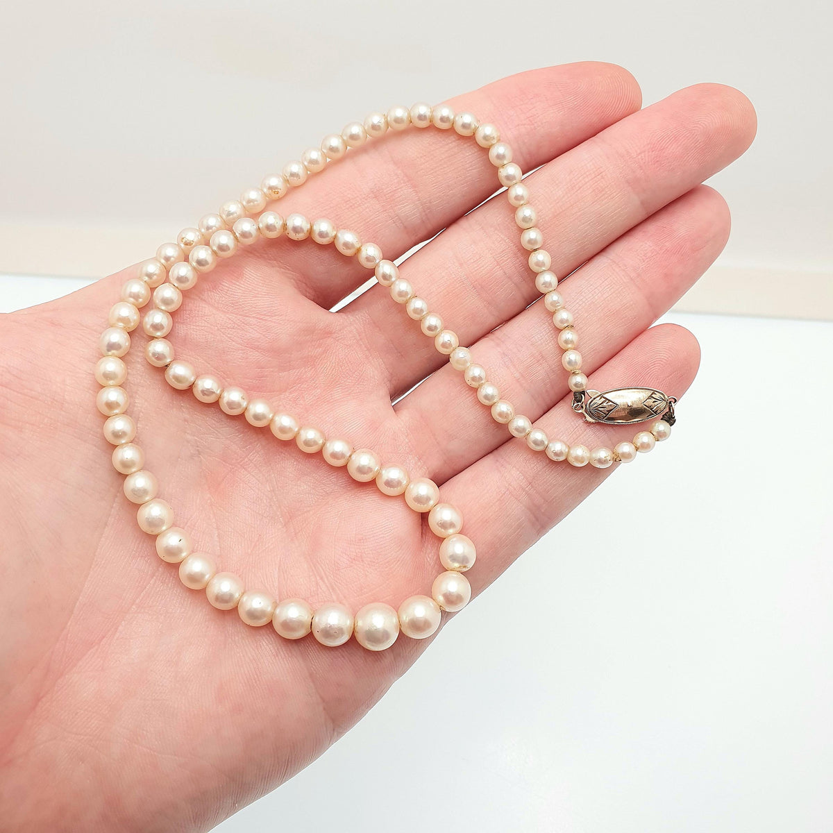 Vintage 10k Gold Cultured Pearl Necklace Solid 10kt Clasp 42cm 16.5" 15.27g Genuine Real Pearls Ladies Womens Jewelry Jewellery