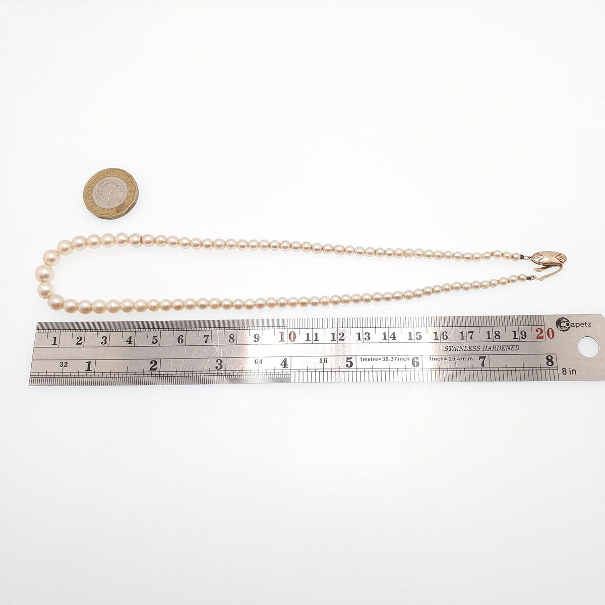 Vintage 10k Gold Cultured Pearl Necklace Solid 10kt Clasp 42cm 16.5" 15.27g Genuine Real Pearls Ladies Womens Jewelry Jewellery