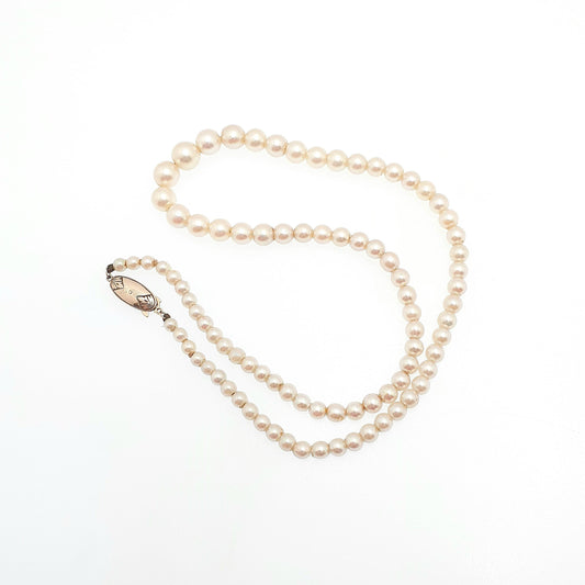 Vintage 10k Gold Cultured Pearl Necklace Solid 10kt Clasp 42cm 16.5" 15.27g Genuine Real Pearls Ladies Womens Jewelry Jewellery