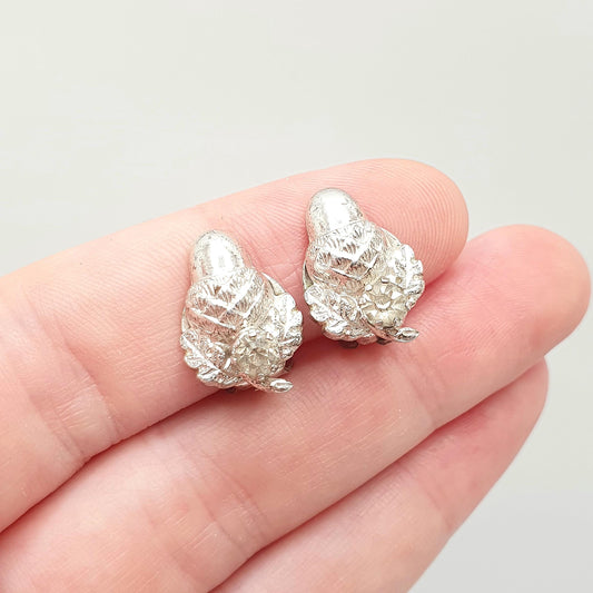 Antique Sterling Silver Acorn Earrings Diamond Paste Clip On Oak Tree Leaf Art Deco 1920s Solid 925 Naturalistic Womens Jewelry Jewellery