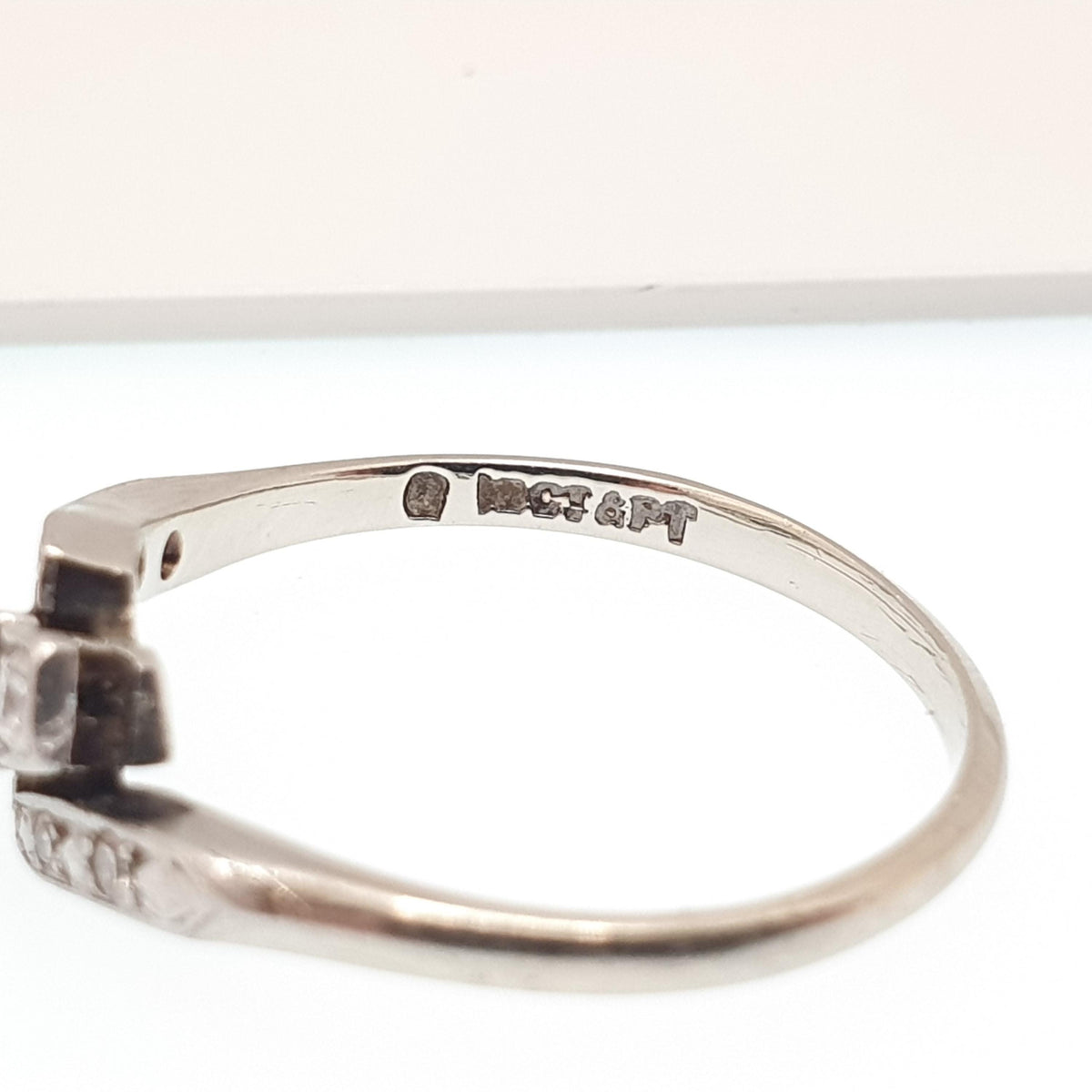 Antique Art Deco 18k White Gold Diamond Ring Crossover Natural Square Setting Solid 18ct 18kt 1920s Wedding Vintage Jewelry Jewellery