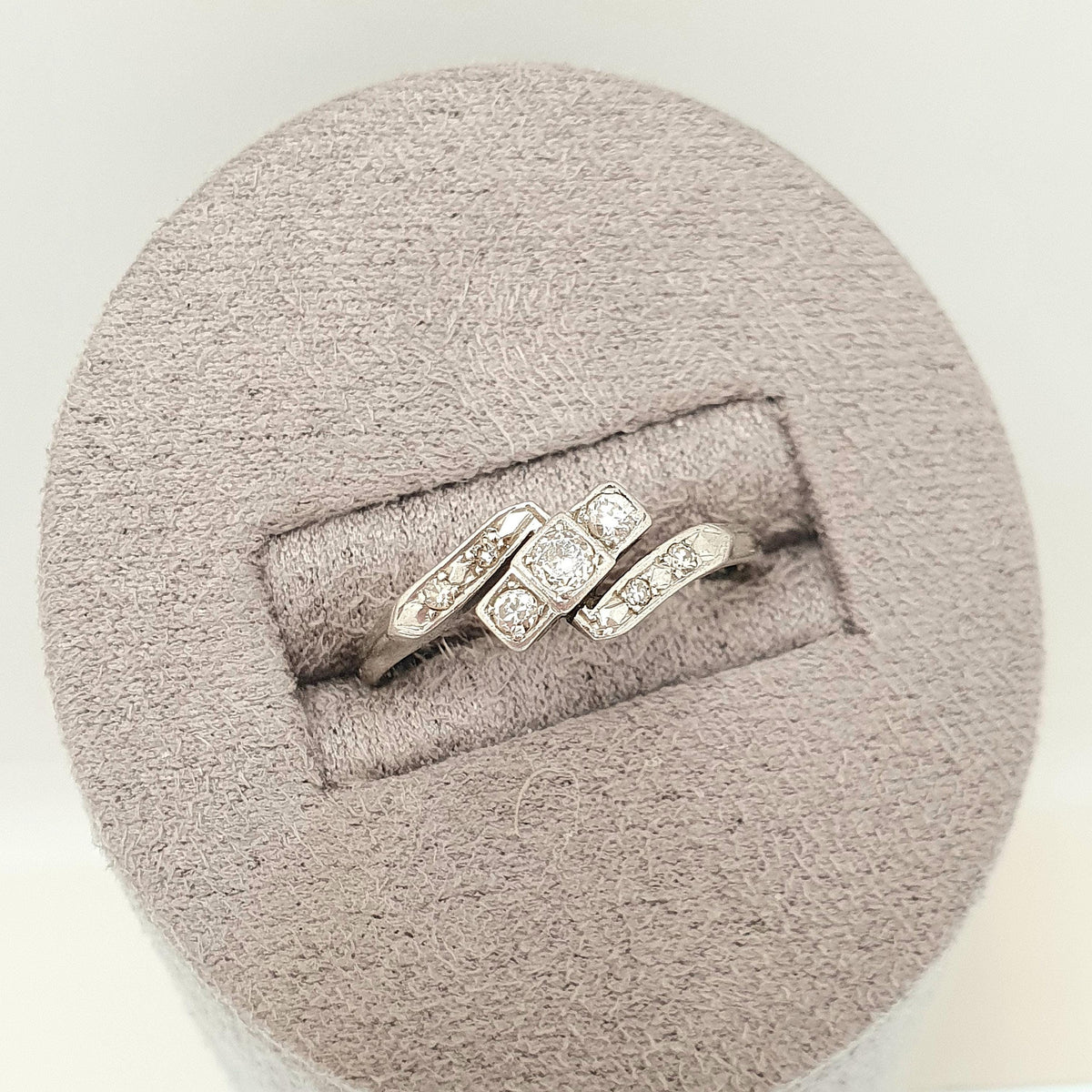 Antique Art Deco 18k White Gold Diamond Ring Crossover Natural Square Setting Solid 18ct 18kt 1920s Wedding Vintage Jewelry Jewellery