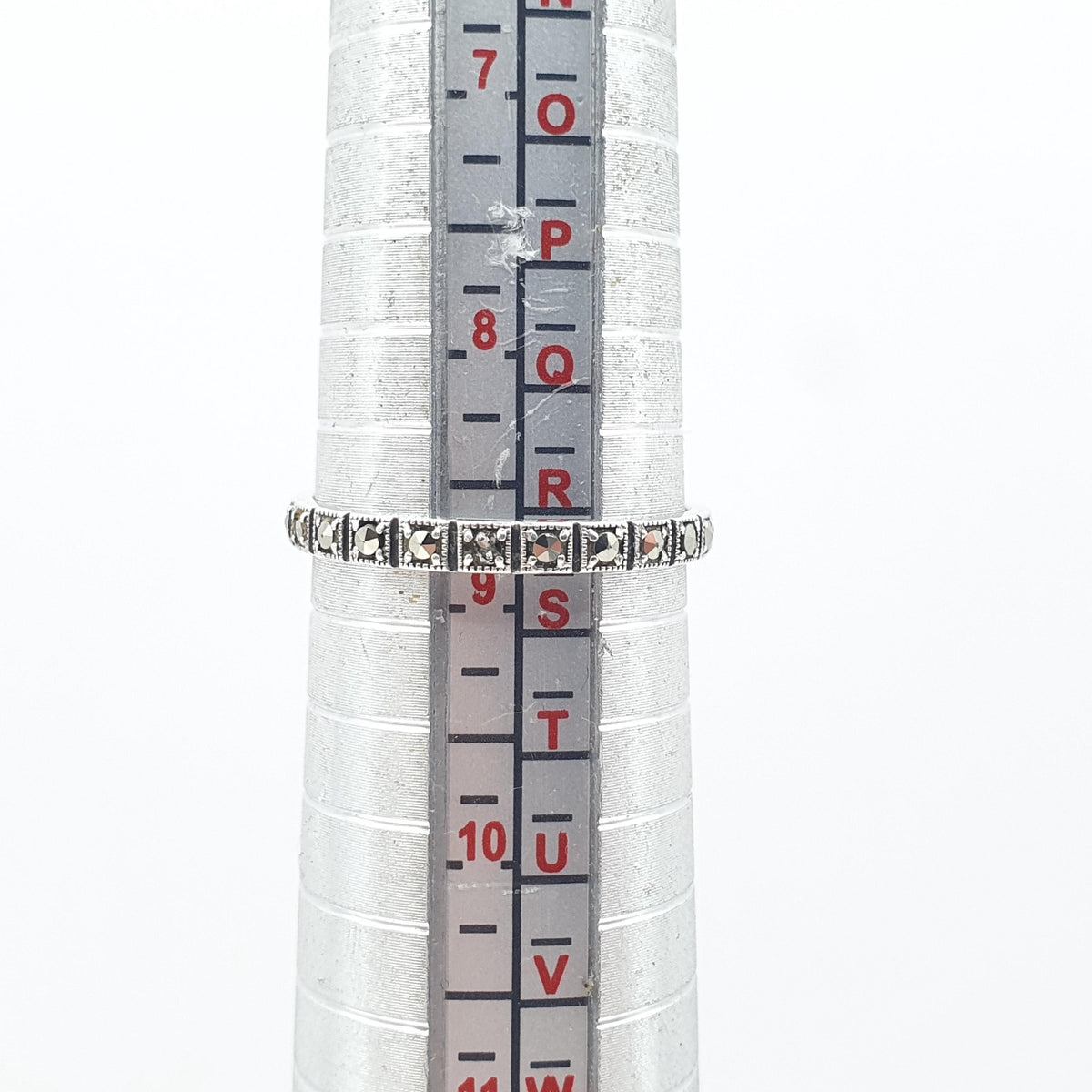 Antique Art Deco Solid Silver Marcasite Eternity Ring Square Shapes Full Band Stacker Stacking Womens Jewelry Jewellery UK R.5 US 8.75