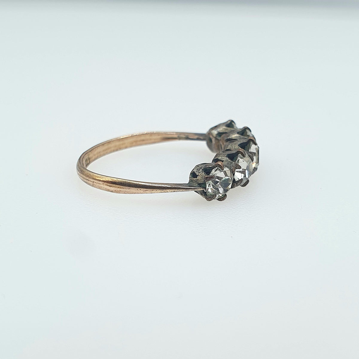 Antique Victorian Rolled Gold Diamond Paste Ring 5 Stone Foiled Gold Filled UK O US 7.25 Vintage Ladies Womens Jewelry Jewellery