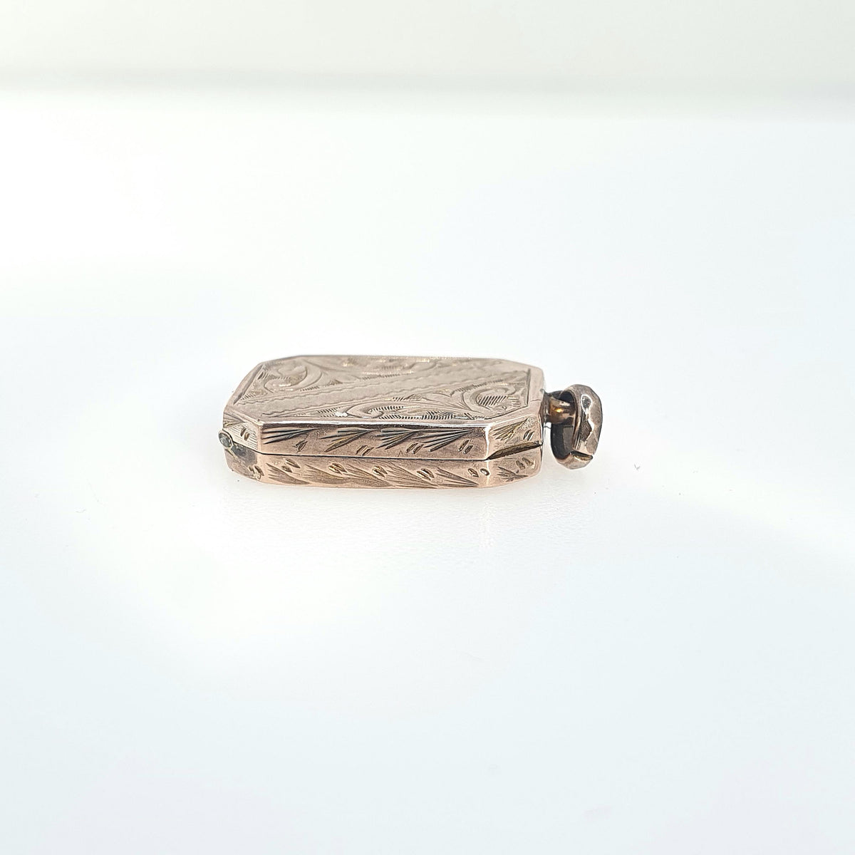 Antique Victorian 9ct Rose Gold Rectangular Locket 9k 9kt Back and Front Hand Engraved Necklace Pendant Vintage Jewelry Jewellery