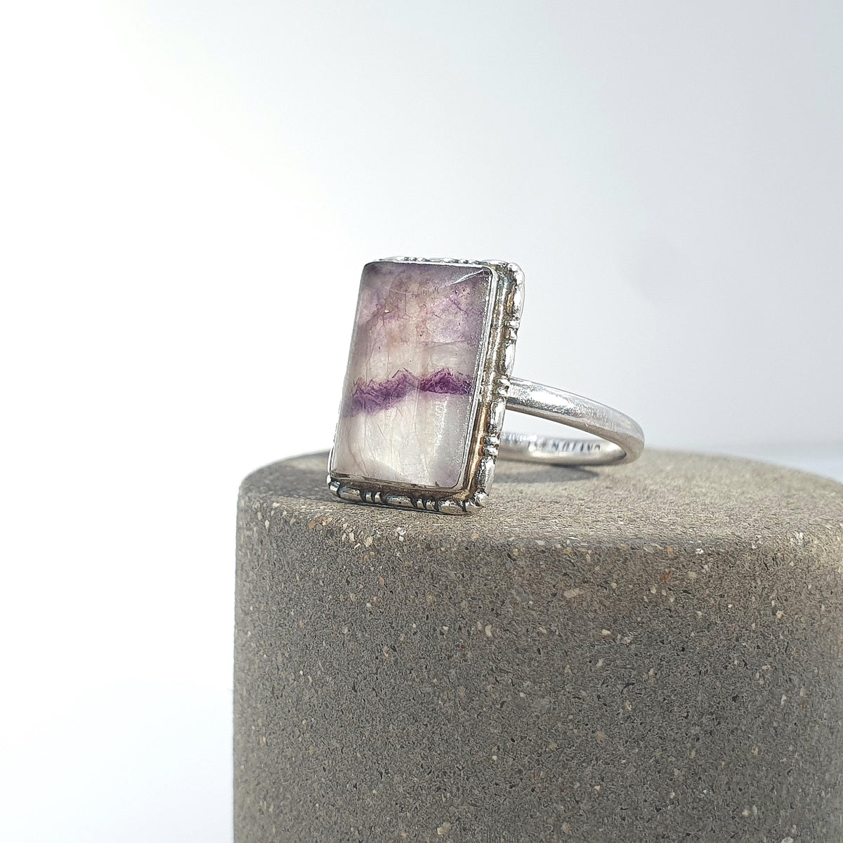 Antique Art Deco Sterling Silver Blue John Ring TLM, Rectangular Thomas L Mott 1920s Womens Vintage Jewelry Jewellery UK M US 6.25