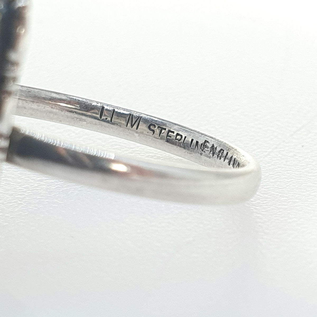 Antique Art Deco Sterling Silver Blue John Ring TLM, Rectangular Thomas L Mott 1920s Womens Vintage Jewelry Jewellery UK M US 6.25