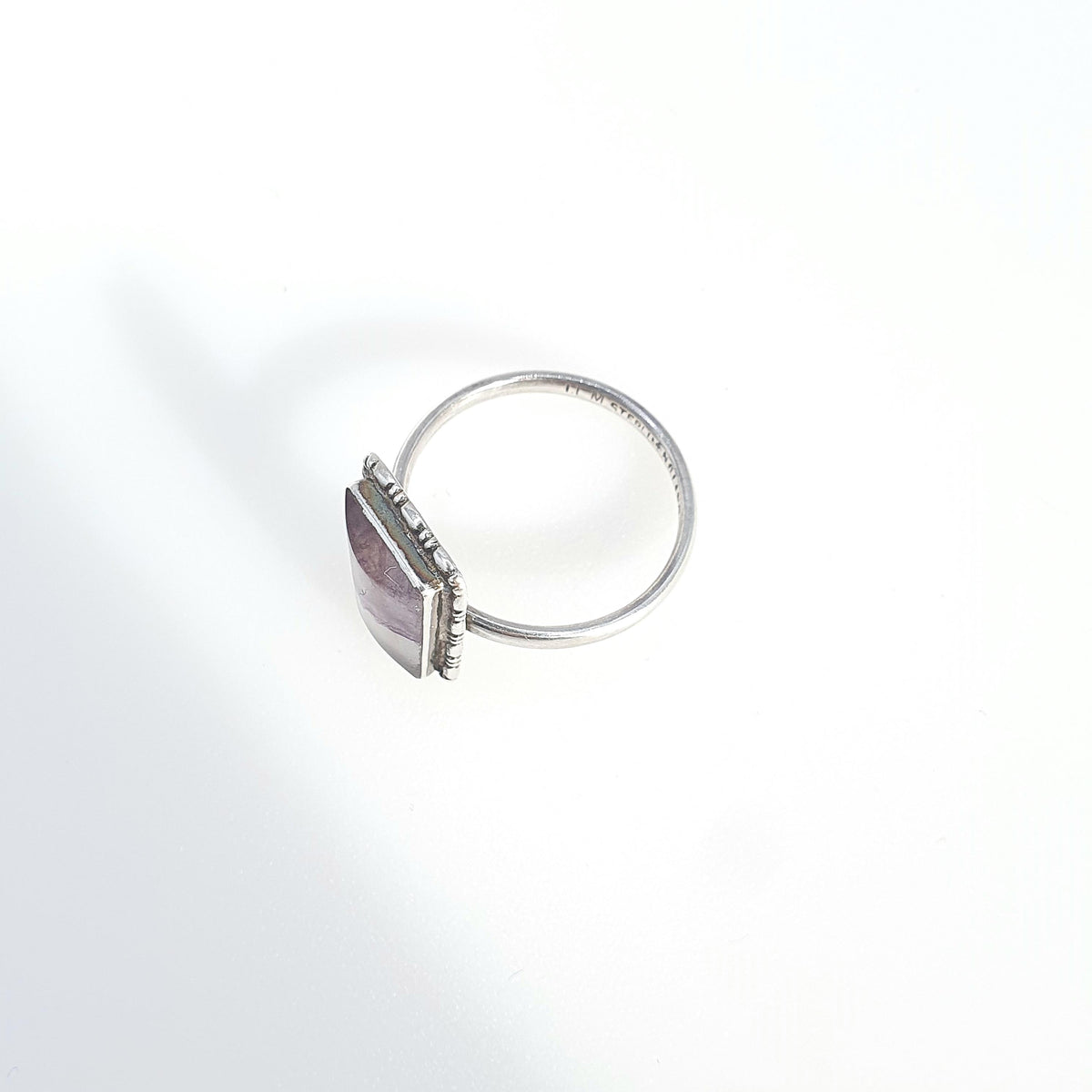 Antique Art Deco Sterling Silver Blue John Ring TLM, Rectangular Thomas L Mott 1920s Womens Vintage Jewelry Jewellery UK M US 6.25