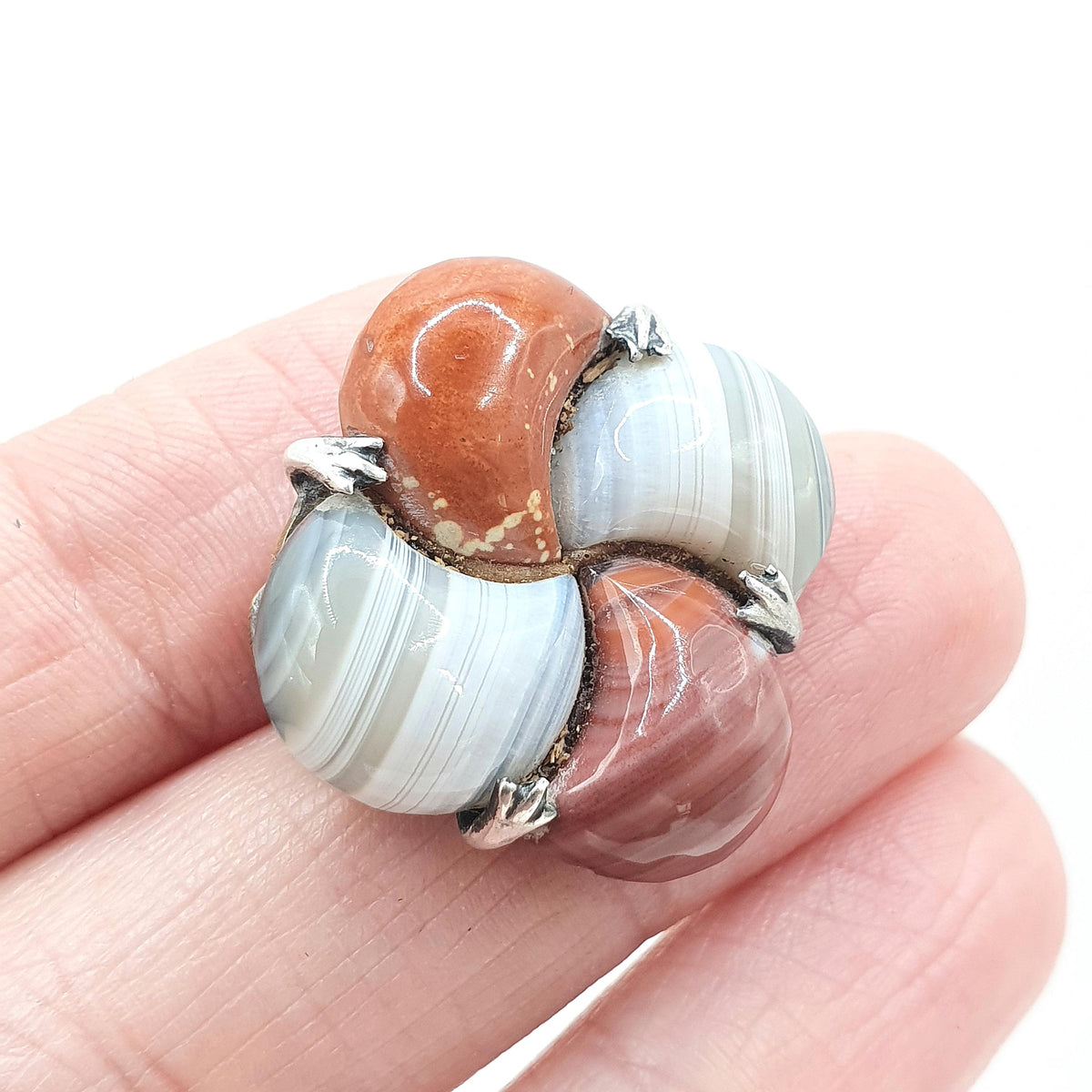 Antique Victorian Montrose Lace Agate and Red Jasper Solid Silver Brooch Scottish Hardstone Spiral Swirl Jewelry Jewellery Vintage
