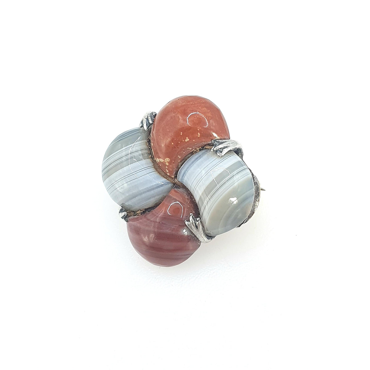 Antique Victorian Montrose Lace Agate and Red Jasper Solid Silver Brooch Scottish Hardstone Spiral Swirl Jewelry Jewellery Vintage