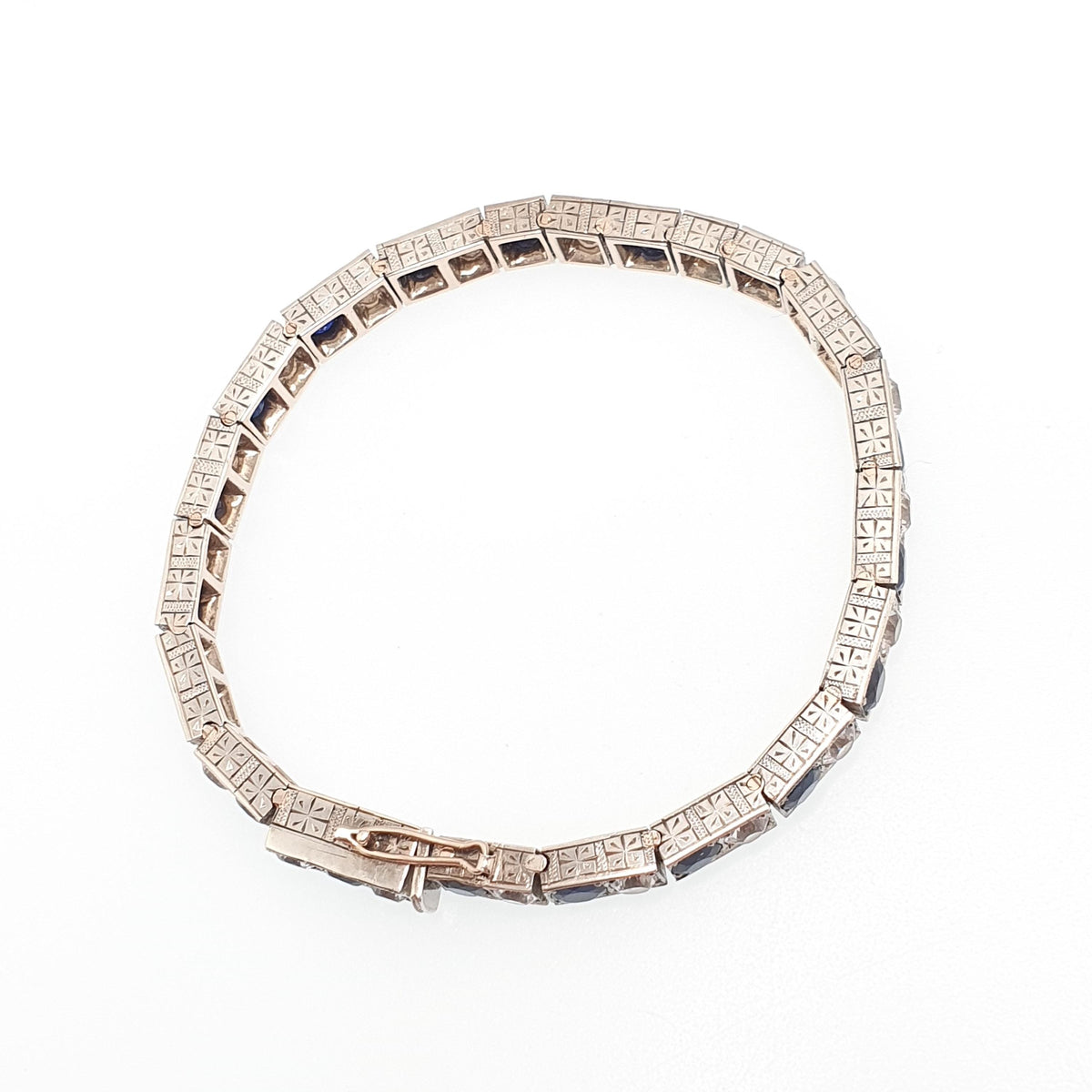 Antique Solid Silver Sapphire Line Bracelet Tennis Genuine Blue & White Gemstones Art Deco Tennis Link 1920s Vintage Jewelry Jewellery