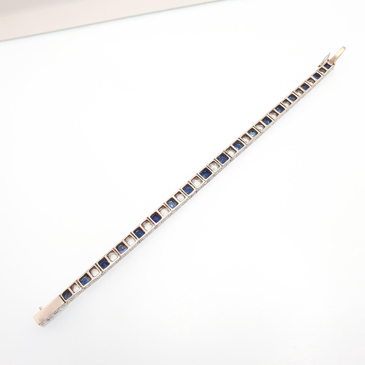Antique Solid Silver Sapphire Line Bracelet Tennis Genuine Blue & White Gemstones Art Deco Tennis Link 1920s Vintage Jewelry Jewellery