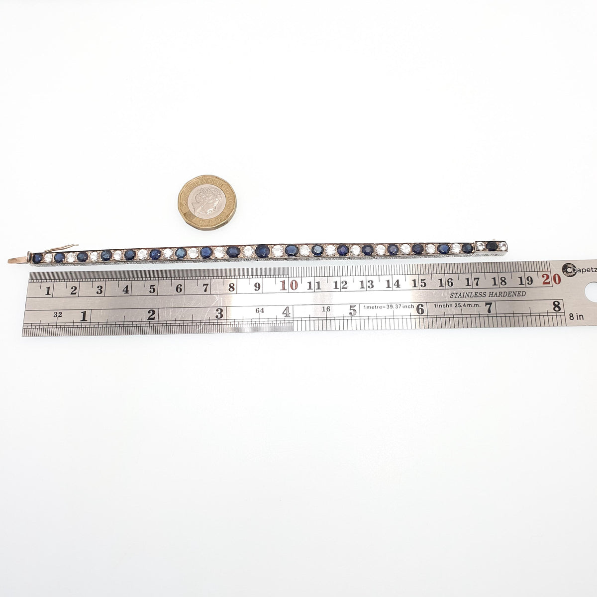 Antique Solid Silver Sapphire Line Bracelet Tennis Genuine Blue & White Gemstones Art Deco Tennis Link 1920s Vintage Jewelry Jewellery