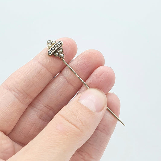 Antique Victorian Seed Pearl Stick Pin Gold Gilt Lapel Pin Base Metal Mens Gents Jewelry Jewellery 1800s Vintage