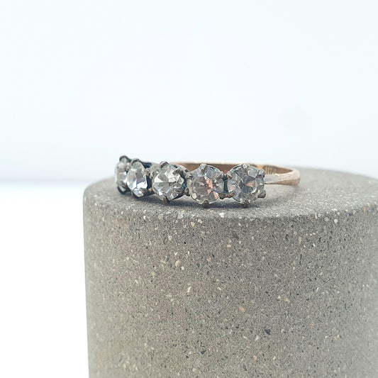Antique Victorian Rolled Gold Diamond Paste Ring 5 Stone Foiled Gold Filled UK O US 7.25 Vintage Ladies Womens Jewelry Jewellery