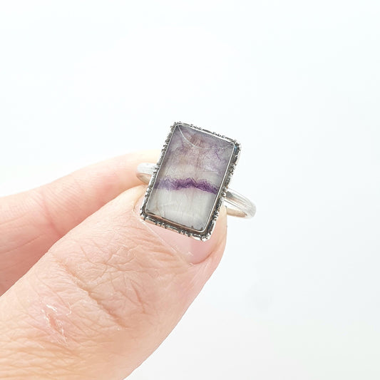 Antique Art Deco Sterling Silver Blue John Ring TLM, Rectangular Thomas L Mott 1920s Womens Vintage Jewelry Jewellery UK M US 6.25