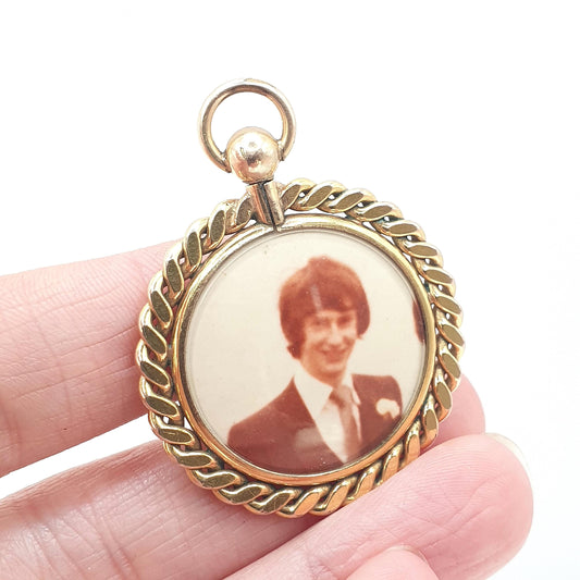 Antique Rolled Gold Locket Pendant Curb Link Border Double Sided Gold Filled Necklace Vintage Picture Womens Jewelry Jewellery
