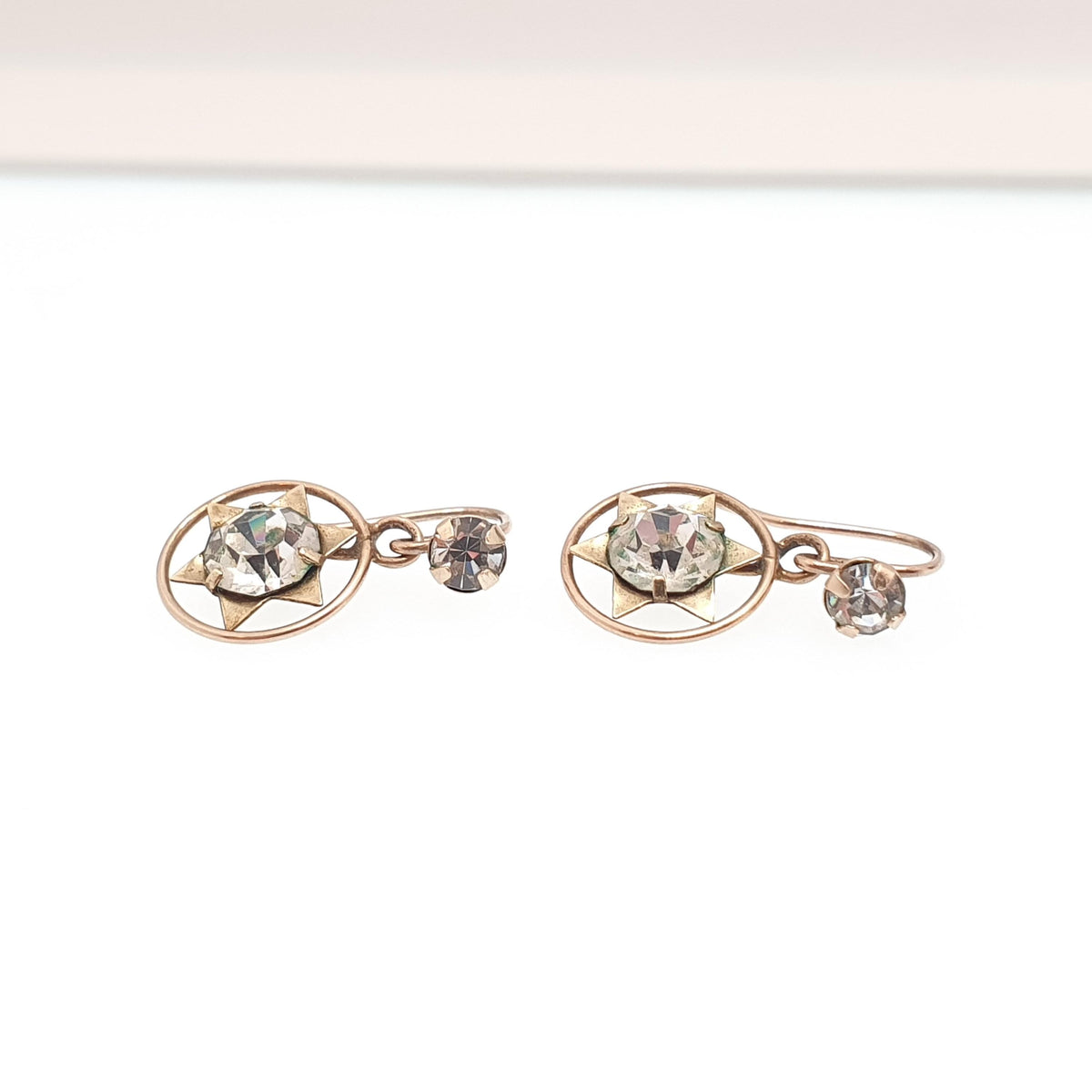 Antique 9ct Gold Star Earrings Diamond Paste Earrings Solid 9k 9kt 375 Hook Celestial Stars Drop Dangle Womens Jewelry Jewellery