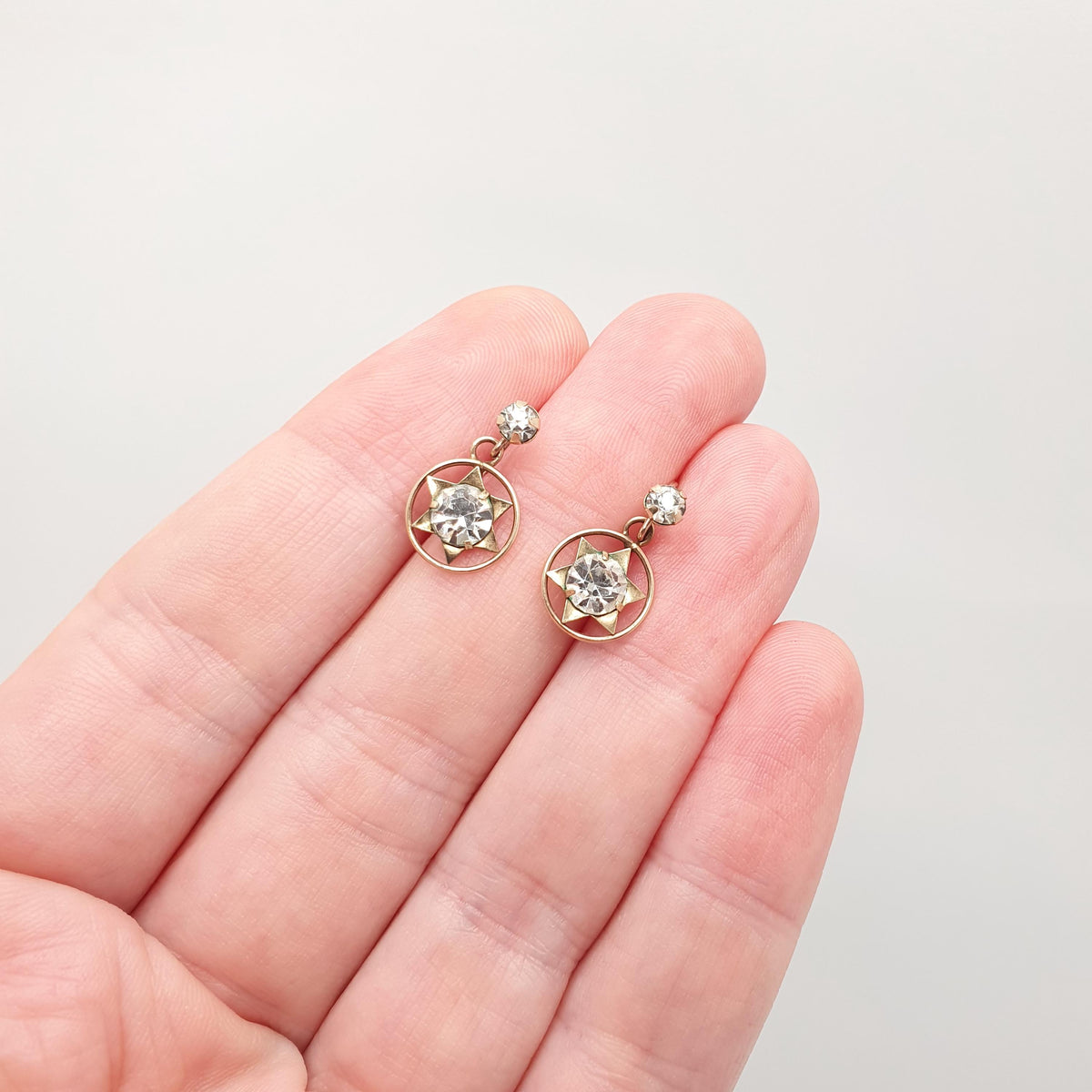 Antique 9ct Gold Star Earrings Diamond Paste Earrings Solid 9k 9kt 375 Hook Celestial Stars Drop Dangle Womens Jewelry Jewellery