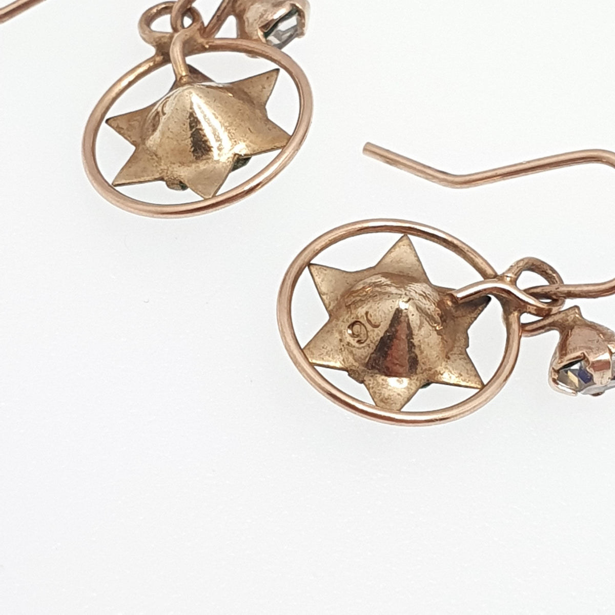 Antique 9ct Gold Star Earrings Diamond Paste Earrings Solid 9k 9kt 375 Hook Celestial Stars Drop Dangle Womens Jewelry Jewellery